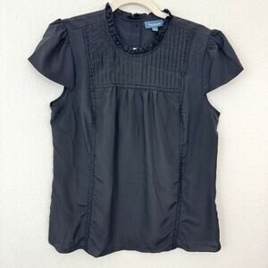 ModCloth Womens Blouse Top Size L Ruffle Pleat Lace Neutral Feminine Black